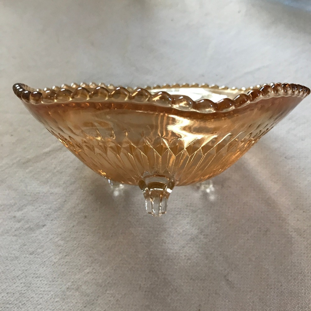 Carnival Glass, Amber Depression Glass Design, Footed Bowl Compote